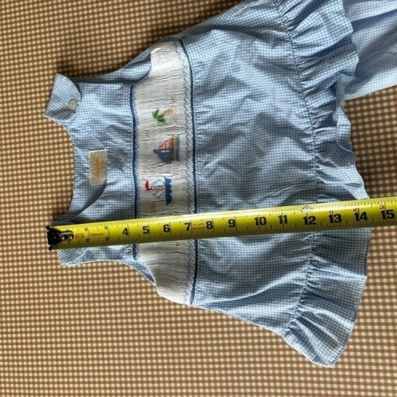Rosalina Collections smocked beach scene blouse + bloomers. Gingham. Size 2/3 - Picture 10 of 16